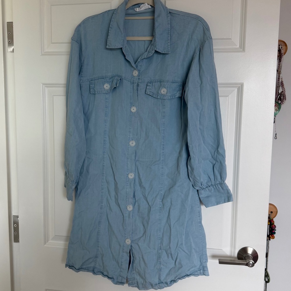 Native Youth Shirt Dress Women S Blue NYWD279 Button Front Lyocell Mini Utility